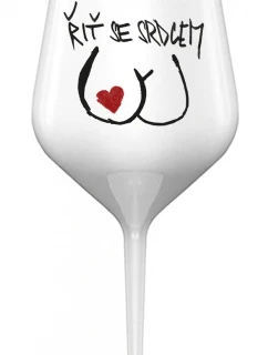 ŘIŤ SE SRDCEM - bílá nerozbitná sklenice na víno 470 ml