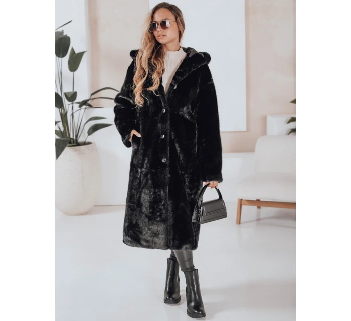 Dámsky kožuch HELLOCHIC dlhý čierny FashionStreet TY4986