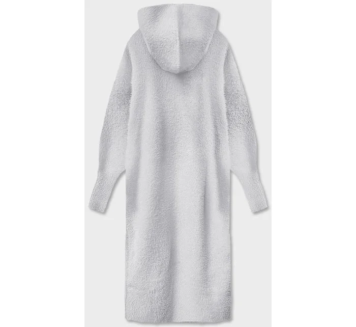 Světle šedý dlouhý vlněný přehoz přes oblečení typu alpaka s kapucí model 18028447 - MADE IN ITALY