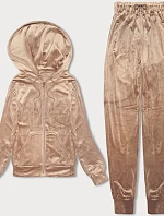 Dámska velúrová tepláková súprava s kapucňou na zips béžová (8C1176-159)