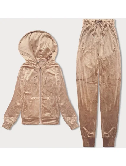 Béžová dámská velurová souprava s rozepínací mikinou model 19392612 - J.STYLE Béžová dámská velurová souprava s rozepínací mikinou model 19392612 - J.STYLE