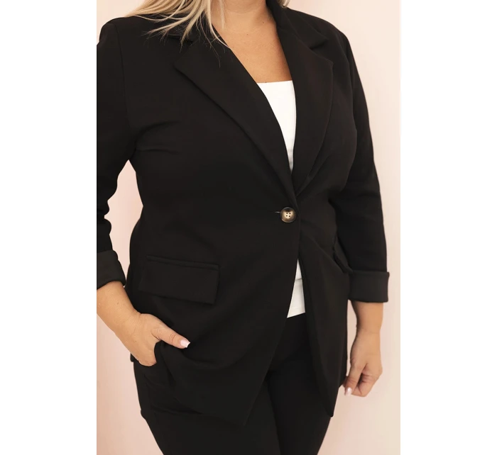 Dámske viskózové sako s dlhými rukávmi a golierom v čiernej farbe