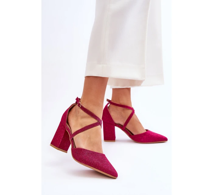 Modne Błyszczące Czółenka Na Słupku Fuksja Galaxy