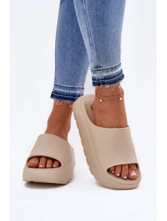 Piankowe Klapki Damskie Na Platformie Beżowe Xalvania