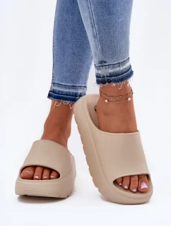 Piankowe Klapki Damskie Na Platformie Beżowe Xalvania