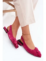 Kožené semišové sandály na plochém podpatku s ozdobným květem Vinceza 66951 Fuksie