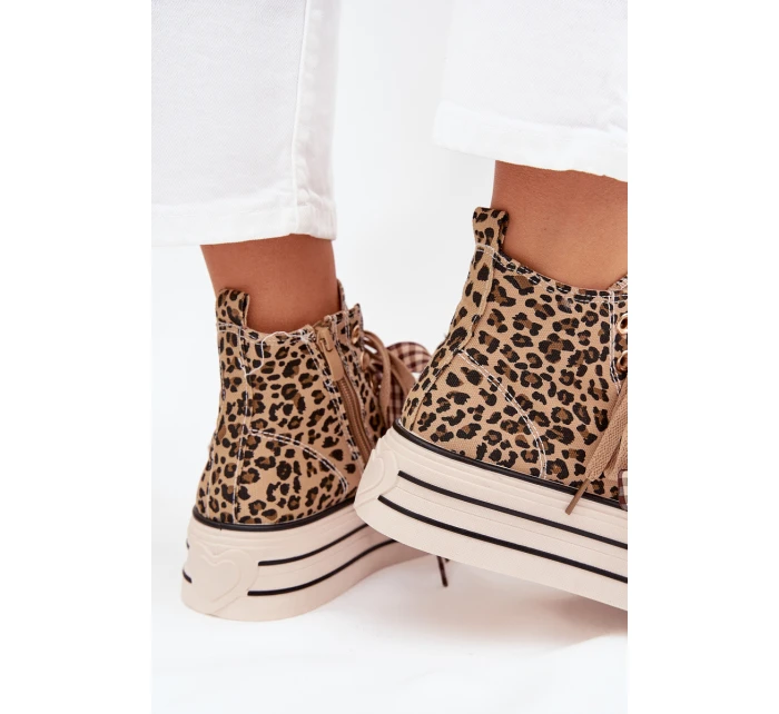 Dámske tenisky na platforme so stuhou a zipsom Mavara - panther