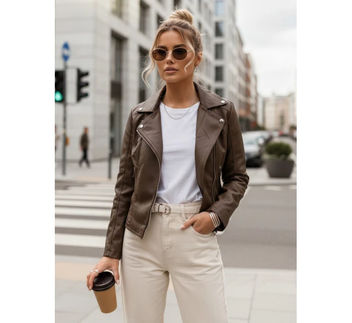 Dámska hnedá kožená bunda ramones FashionStreet TY5541