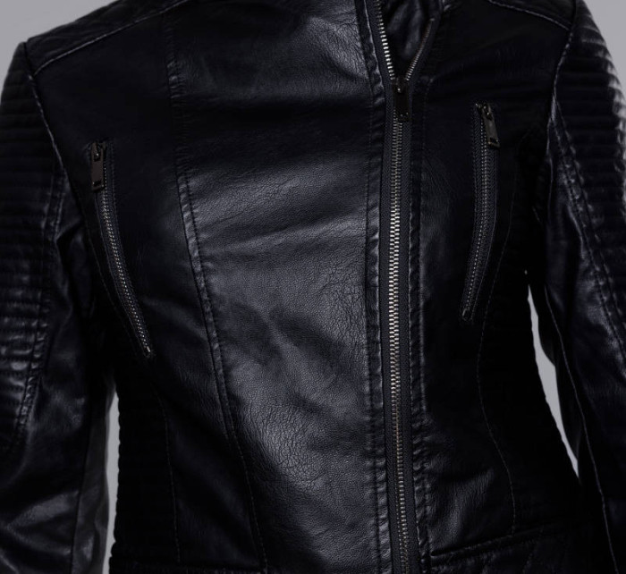 Čierna bunda ramoneska so stojačikom (HM40)
