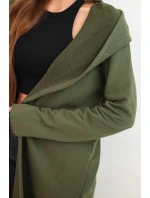 Dámska bavlnená mikina s kapucňou a predĺženou prednou časťou v khaki farbe