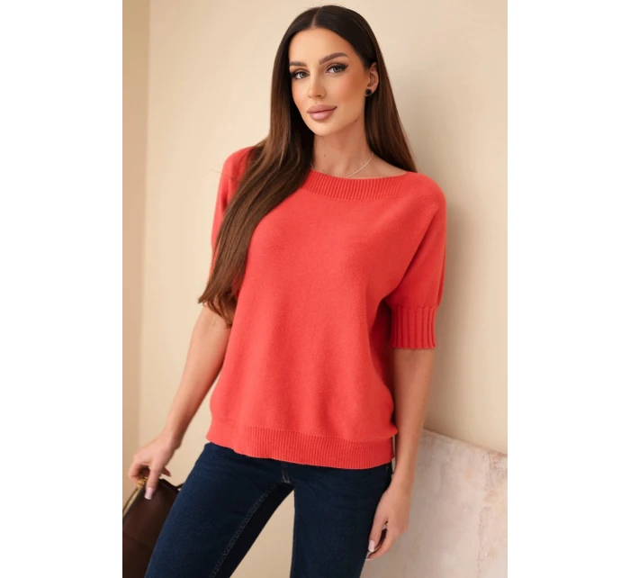 Dámsky viskózový sveter s krátkym rukávom malinová