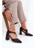 Skórzane Czółenka Na Słupku Z Klamrą Vinceza 91133 Czarne