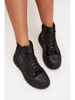 Zateplené Vysoké Tenisky Dámské Na Platformě S Zipem Černé model 21705267 - Boto