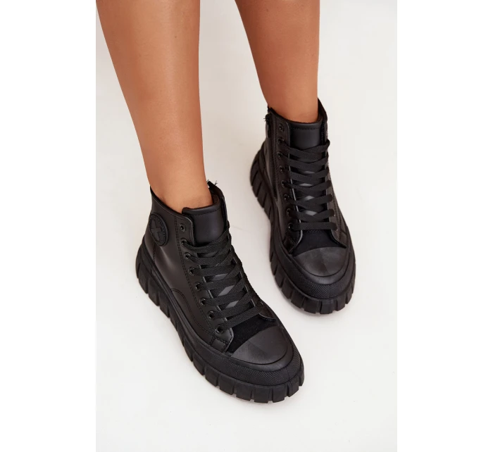 Zateplené Vysoké Tenisky Dámské Na Platformě S Zipem Černé model 21705267 - Boto