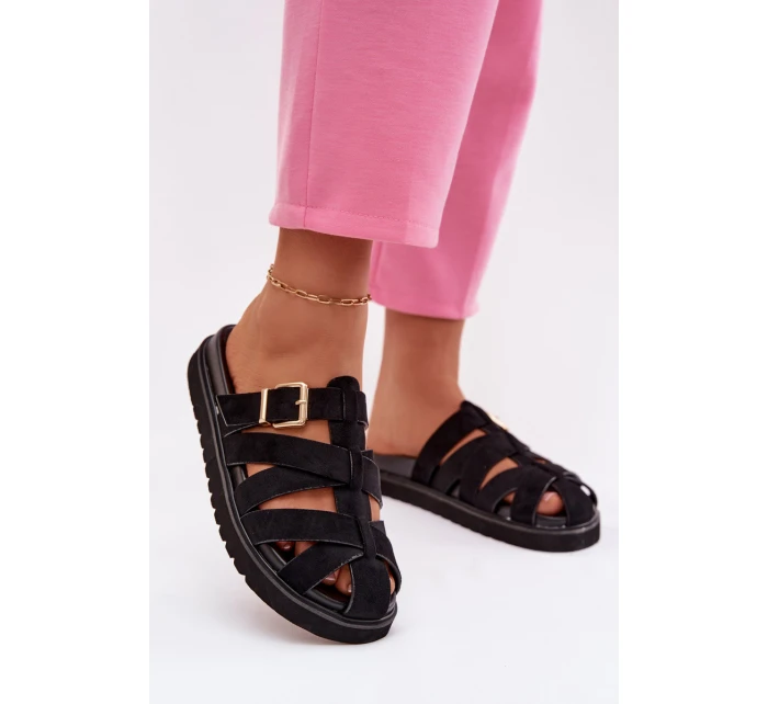 Dámské pantofle s pásky a zlatým sponou Černé Roselisse