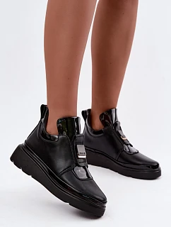Dámské kožené polobotky na platformě  Černé model 22368492 - T.Sokolski