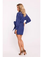 model 20476040 Mini zavinovací šaty s vázáním modré - Moe model 20476040 Mini zavinovací šaty s vázáním modré - Moe