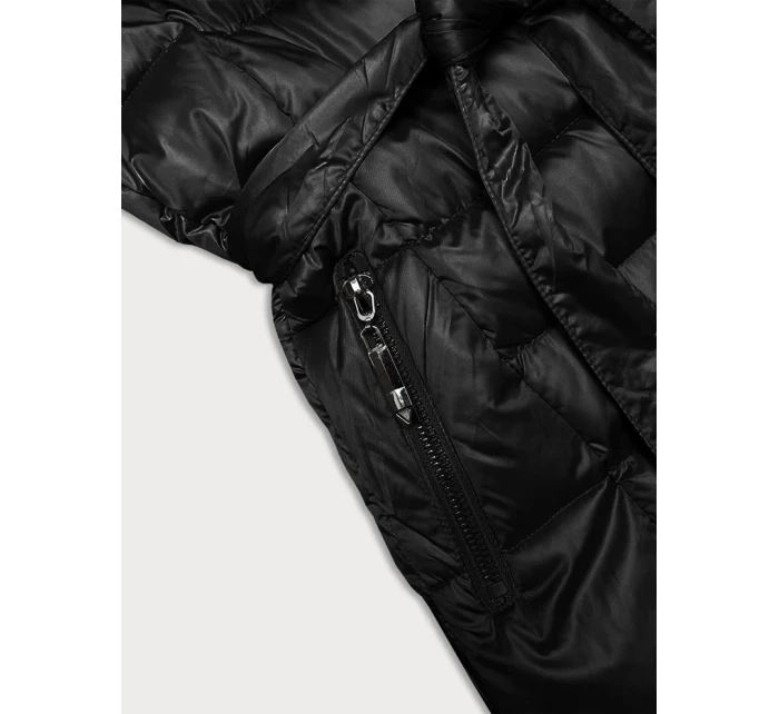 Čierna dámska zimná bunda s opaskom S'west (B8195-1)