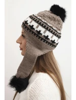 Dámska zimná vlnená čiapka s uškami a bambuľkami K436 mocca Dámska zimná vlnená čiapka s uškami a bambuľkami K436 mocca