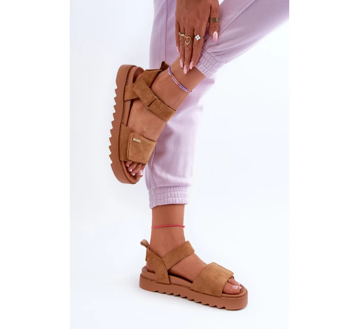 Damskie Zamszowe Sandały Na Platformie Big Star NN274705 Brązowe Damskie Zamszowe Sandały Na Platformie Big Star NN274705 Brązowe