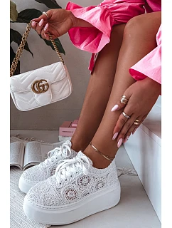 Háčkované dámské tenisky na platformě bílé Evalora