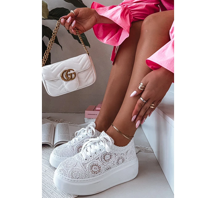 Háčkované dámské tenisky na platformě bílé Evalora