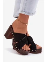 Dámské sandály na podpatku se zlatými přezkami Černé Nerelle