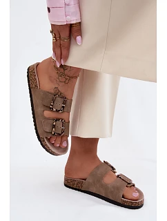 Dámské pantofle s podrážkou s přezkami s vzorem Béžové model 22140713 - Boto