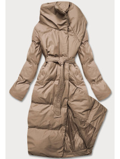 Béžová dámska zimná preložená obálková bunda (5M737-84)