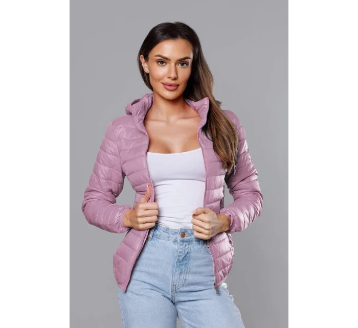 Růžová prošívaná dámská bunda s kapucí model 18038070 - S'WEST Růžová prošívaná dámská bunda s kapucí model 18038070 - S'WEST