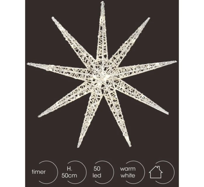 DEKORATÍVNY PRÍVESOK SNEHOVÁ VLOČKA 50LED STRIEBRO