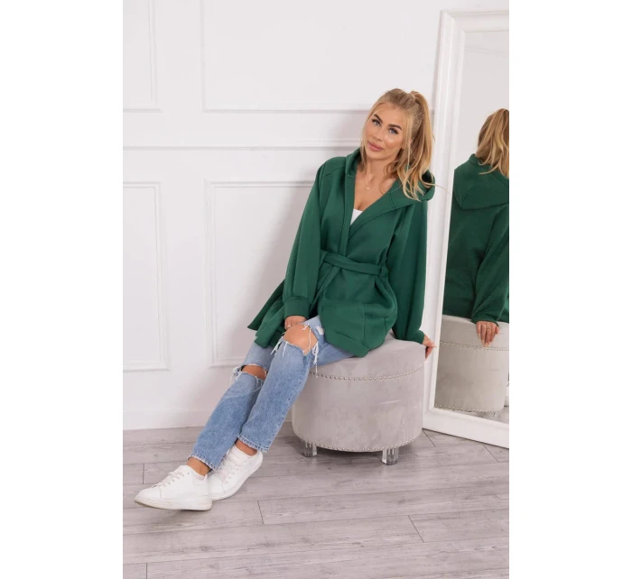 Zateplená bunda s vázáním v pase tmavě zelená