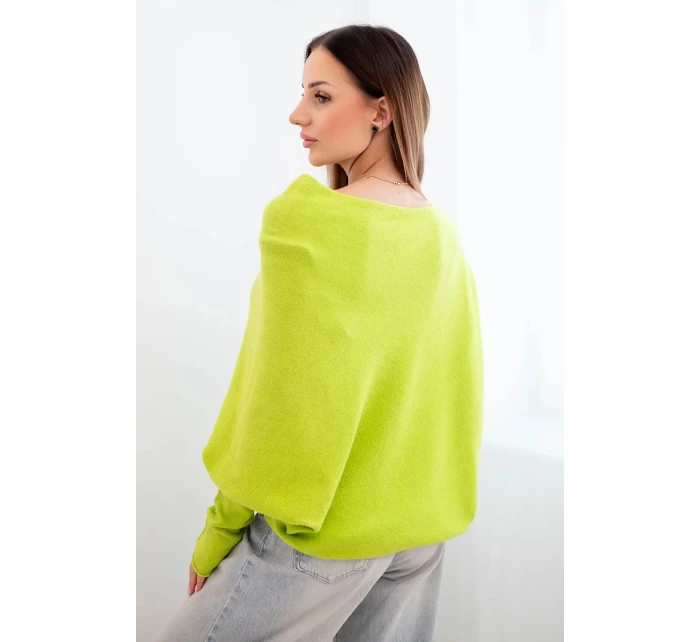 Dámsky asymetrický viskózový sveter bat pistáciová