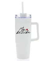 MOJE KÁVIČKA - bílý cestovní termohrnek s průhledným víčkem 900 ml