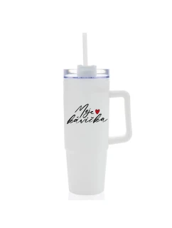 MOJE KÁVIČKA - bílý cestovní termohrnek s průhledným víčkem 900 ml