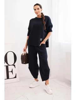 Dámská tepláková souprava z model 21489458 materiálu se širokými nohavicemi granátová - K-Fashion