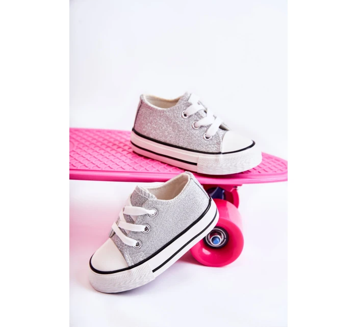 Dziecięce Trampki Wiązane Srebrne Wella