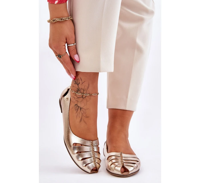 model 21611246 Pohodlné Dámské Kožené Baletky Zlaté - Zazoo