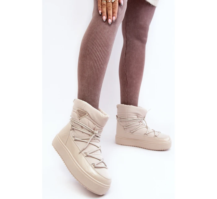 Damskie Śniegowce Na Platformie Z Wiązaniem Beżowe Fleure Damskie Śniegowce Na Platformie Z Wiązaniem Beżowe Fleure