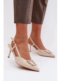 Dámské sandály na podpatku s ozdobou světle béžové Ismeria