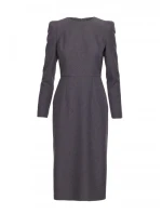 S412 Šaty v tvare ceruzky s ozdobnými ramenami - sivé