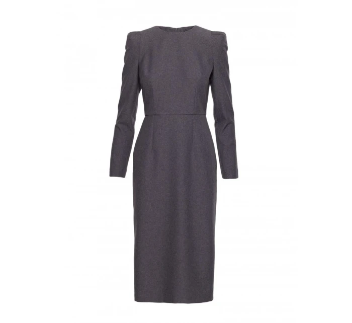 S412 Šaty v tvare ceruzky s ozdobnými ramenami - sivé