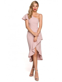 Dámské šaty na jedno rameno model 18651057 Pudr růžové - Makover