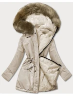 Teplá dámska zimná obojstranná bunda béžová (w610)