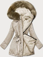Teplá dámska zimná obojstranná bunda béžová (w610)