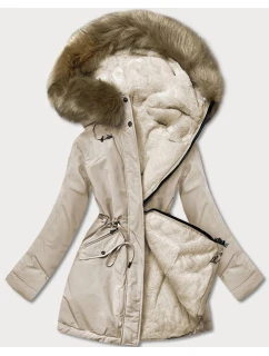 Béžová teplá obojstranná dámska zimná bunda (w610)
