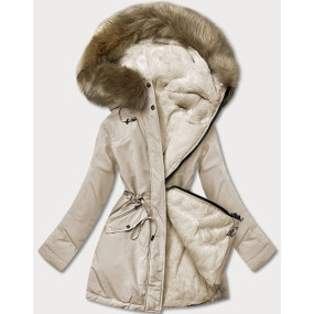 Teplá béžová obojstranná dámska zimná bunda (W610)