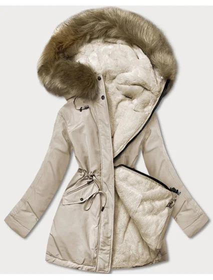 Teplá dámska zimná obojstranná bunda béžová (w610)