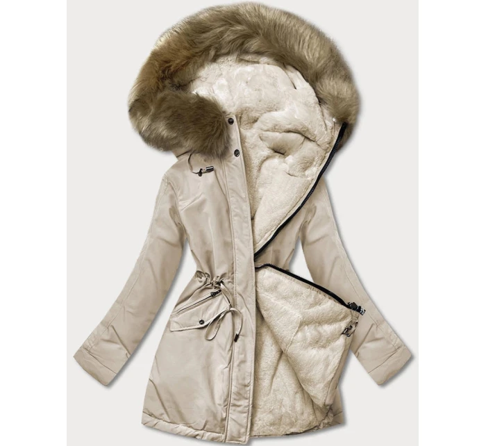 Teplá dámska zimná obojstranná bunda béžová (w610)