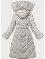 Dámská zimní bunda v ecru barvě s páskem model 21246685 - J.STYLE Dámská zimní bunda v ecru barvě s páskem model 21246685 - J.STYLE